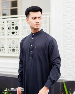 DTHREE® - Jubah Thobe Pria Rumi Series Warna Hitam (2)