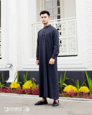 DTHREE® - Jubah Thobe Pria Rumi Series Warna Hitam (3)