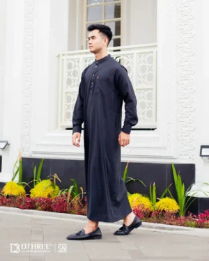 DTHREE® - Jubah Thobe Pria Rumi Series Warna Hitam (4)