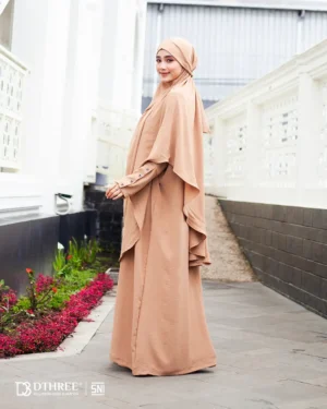 DTHREE® - Setelan Abaya Wanita Habsya Series Warna Capucinno (4)