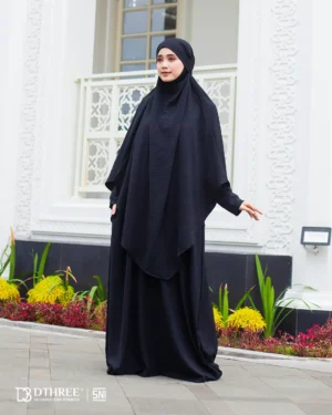 DTHREE® - Setelan Abaya Wanita Habsya Series Warna Hitam (3)