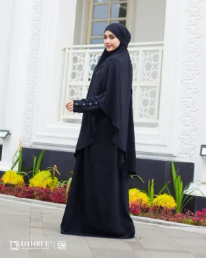 DTHREE® - Setelan Abaya Wanita Habsya Series Warna Hitam (4)