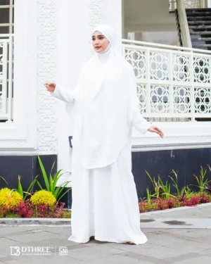 DTHREE® - Setelan Abaya Wanita Habsya Series Warna Putih (3)