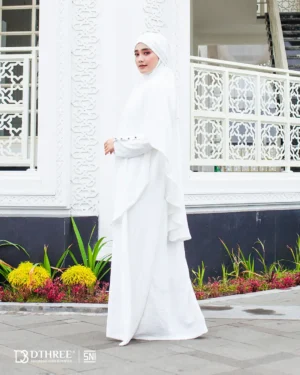 DTHREE® - Setelan Abaya Wanita Habsya Series Warna Putih (4)