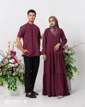 DTHREE® - Sarimbit Couple Keluarga Athaya Series Warna Burgundy (3)