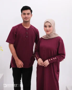 DTHREE® - Sarimbit Couple Keluarga Meelva Series Warna Maroon (2)