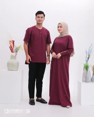 DTHREE® - Sarimbit Couple Keluarga Meelva Series Warna Maroon (3)