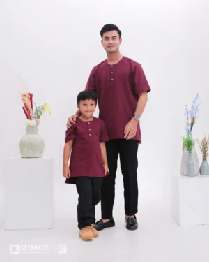 DTHREE® - Sarimbit Couple Keluarga Meelva Series Warna Maroon (5)